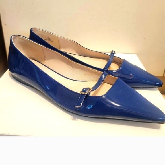 Yosi Samra "Victoria"  Blue Patent Leather Mary Jane Pointy Flats Sz.9 Ret.$140 - Picture 1 of 9